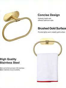 Fashionable Towel Ring And Towel Rack Hooks, Stainless Steel Material, No Drilling Required, Non-Damaging Wall Installation, Available In Gold, Black And Silver Colors; Also Suitable For Hanging Clothes And Scarves, Ideal For Bathroom, Kitchen, Bedroom, Dorm, Restroom, Closet And Other Spaces. - Gold - View 5