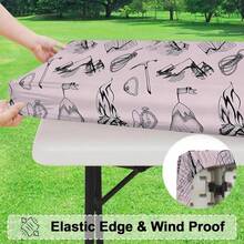 1 Set Of Camping Table And Chairs With Beautiful Camping Pattern, Arranged In A Circle, Firmly Placed On The Table, Covered With Elastic Fabric, And Installed With Camping Tablecloth