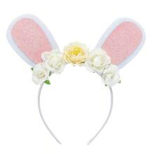 Diadema de conejito de Pascua para mujer, diadema de conejo con purpurina, corona floral, aro para el cabello, accesorio de fiesta - Rosa - Ver 5