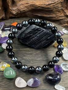 8mm Hematite & Obsidian Powerful Protection Bracelet, Grounding, Absorbing Negative Energy, Suitable For Men & Women, Yoga Accessory, Gift & Birthday Present - Black - View 4