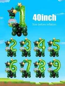 32件套绿色格子游戏主题派对用品，游戏数字生日套装，40英寸像素数字气球，游戏主题生日气球，五角星气球，生日派对装饰，升级版！游戏主题生日派对，生日派对，游戏主题派对，拍照道具，家庭派对装饰，男孩生日 - 彩色 - 查看 7