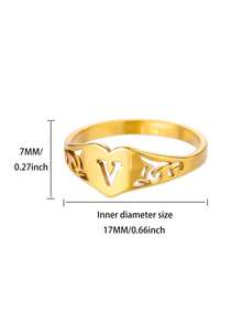 1枚复古风格字母心形戒指，男女通用，A-Z英文字母戒指，不锈钢戒指，金戒指，女士戒指，个性化珠宝时尚配饰，日常佩戴，周年纪念/生日/情人节礼物 - 金黃色 - 查看 31