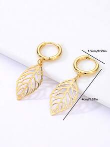 Hollow Out Leaf Drop Earrings - Yellow Gold - View 4