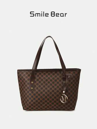 时尚几何图案可折叠手提包，大容量，带迷你钱包，适合女孩和女士购物、通勤和旅行，复古风格手提包/背包