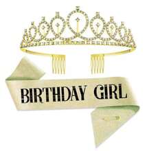 2pcs "Birthday Queen" Birthday Belt And Crown Set, Suitable For Girls, Decorative Set Includes Rhinestones, Headband, Hair Accessories, Shiny Crown, Birthday Party Supplies Valentine's Day Accessories