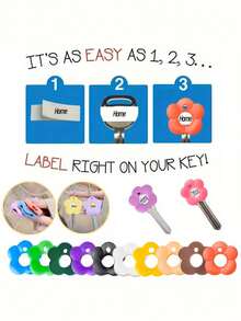 6/3/1pc Multi-Color Flower Shaped Silicone Key Cap Set (Including Labeled Key Caps) - Button Protectors With Color-Coded Design, Easy-To-Install Key Chain Organizers, Suitable For Home, Office, Party And Key Management (Color-Coded For Easy Key Identification), Random Colors - Multicolor - View 3