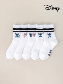 Disney 05.01.2010 Edycja Specjalna – Ręcznie szyte skarpetki do kostek dla dziewczynek/chłopców, prezent na co dzień/imprezę/Wielkanoc/wiosnę-lato, skarpetki dziecięce z motywem aniołków z serialu animowanego. Czarne skarpetki do połowy łydki z podwójnym białym paskiem. - Wielokolorowe - Zobacz 3