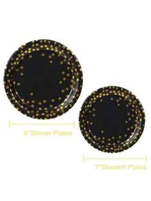 9-Inch/7-Inch Black & Gold Polka Dot Paper Plates, Dinnerware Set, Suitable For Parties, Weddings, Gatherings, Birthdays - Gold Dot Black - View 8
