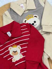 KIT 2 Macacão Bebê Masculino com Colete Recém Nascido - Vermelho com Areia - Visão 2