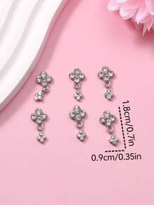 6pcs Flower Shaped Metal Nail Art Charms, Decorative Accessories For Professional Nail Styling Or Hobby, Great Gift Nails - Grey - View 6