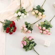 1/3/6pcs Artificial Rose Flower Bouquet, Bridal Bouquet, Home Living Room Dining Table Decor, Wedding Decoration, Home Floral Arrangement - Multicolor - View 10