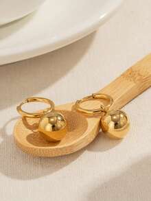 1 Pair Stainless Steel Ball Pendant Earrings, Gold Color Jewelry Suitable As Gift - Yellow Gold - View 3