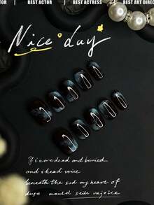 Unhas postiças artesanais, curtas e quadradas, com efeito degradê olho de gato, perfeitas para o outono e inverno. Unhas simples de alta qualidade, com cobertura total, inspiradas no estilo Y2K, com design exclusivo e criativo. Ideais para o dia a dia, com um estilo moderno e delicado. Removíveis e reutilizáveis. - Multicolorido - Ver 3