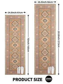 1 件波西米亚风走廊地毯，复古雪尼尔印花柔软地毯，厨房地垫/走廊地毯 - 彩色 - 查看 2