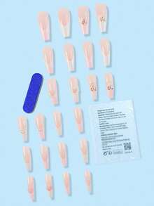 24片长棺材形美甲贴片，Y2K法式风格，镶嵌弧形水钻，全覆盖式美甲贴片，适合女性和女孩，秋冬季款