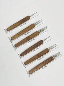 3pcs Braiding Crochet Hook Set - Professional Braiding Tools, Pure Natural Bamboo Handle, 0.5mm Single/Double/Triple Head, 0.75mm Single/Double/Triple Head - Brown - View 5