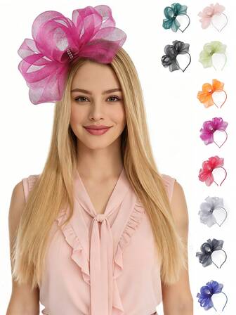 1 pieza Fascinador de estilo Kentucky Derby para mujer, sombrero de fiesta de té con malla y plumas, accesorio para el cabello para boda y cóctel