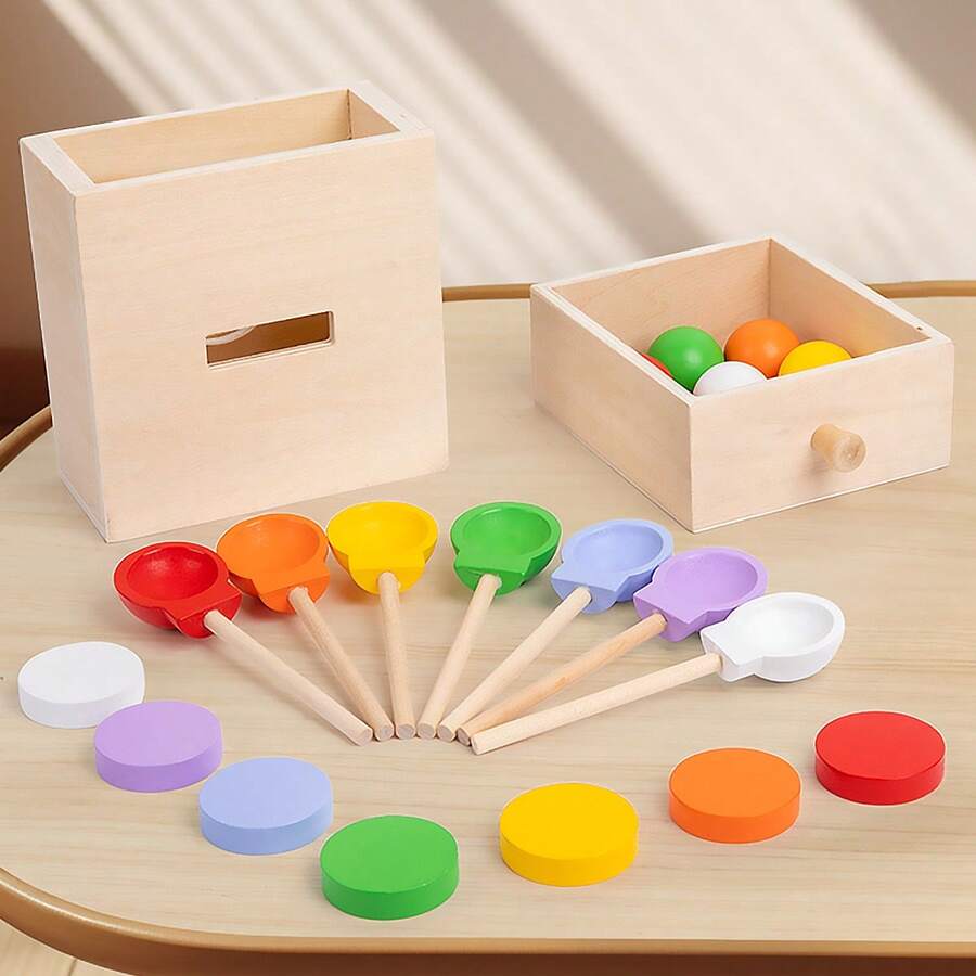 2-In-1 Intelligence Box Kids Hand-Eye Coordination Training Toy Color Sorting Educational Box Baby Wooden Fun Early Education Toy - Multicolor - View 1
