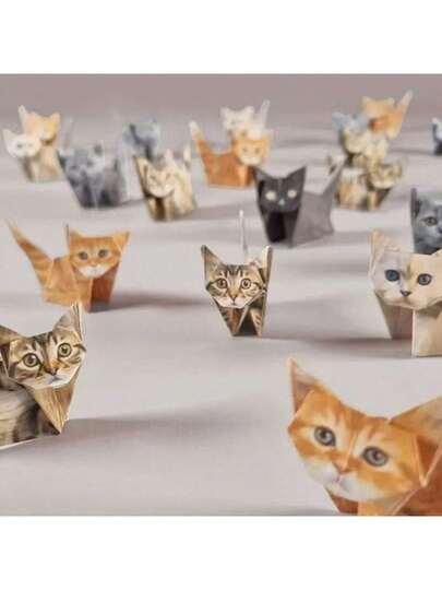 50pcs Mixed DIY Origami Cats, Dogs, Animals, Cat Lover Craft Kit, Suitable For Daily Life, Desk, Bedroom Decor, New Year Theme Learning Supplies, Ideal Choice For New School Year