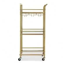 Artiss Bar Cart Drinks Trolley Serving Wine Glass Holder Rack Cocktail 43cm Gold - Gold - View 3