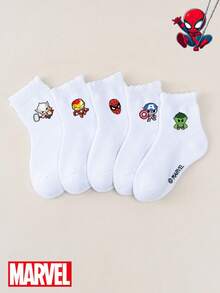 1/5 Pack Marvel Cartoon Cute Pattern Children's Socks, Ruffle Socks, Bubble Ruffle Socks. Boys' Socks, Girls' Socks, Toddler Socks, Suitable For Daily Wear, Party Gifts, Easter Gifts, Spring/Summer Gifts. Suitable For All Seasons, Soft & Comfortable, Non-Slip Crew Socks. Children's Fashion Accessories. - Multicolor - View 3