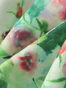 新款春夏女式法式花卉叶子印花长袖衬衫，纽扣领 - 橄欖綠 - 查看 5