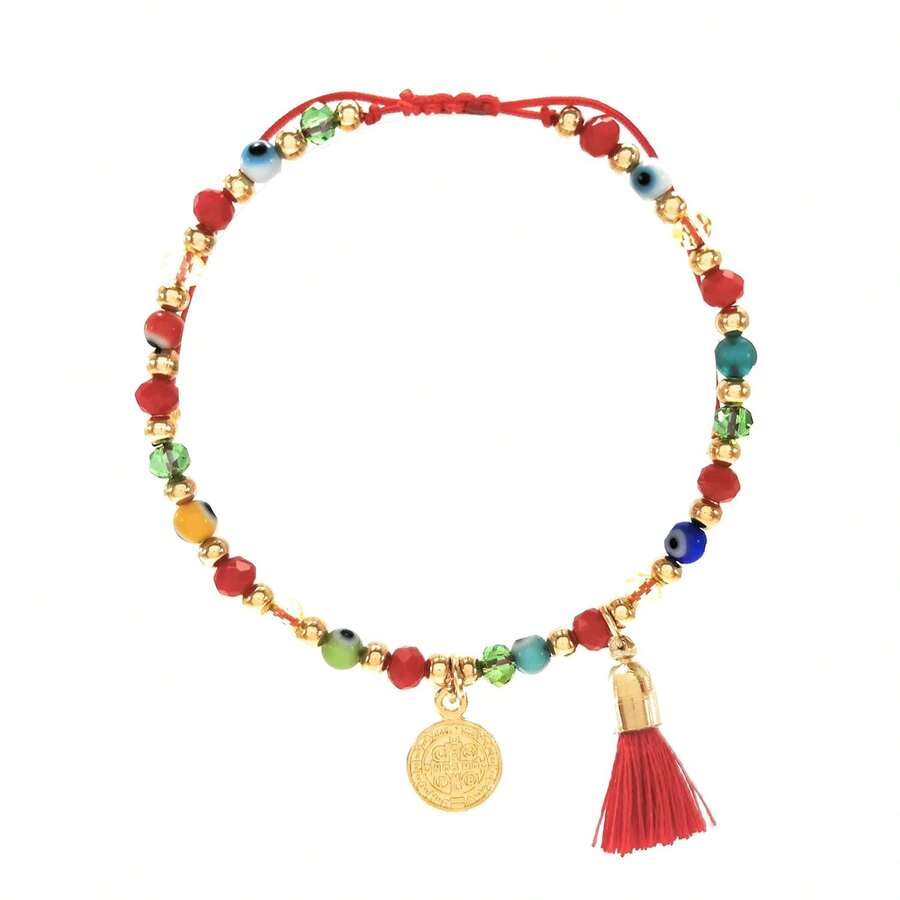 Pulsera de Ojo turco - Pulsera de la Protección - Tutti Joyería (Glam Rojo, Ojo turco con motita) - Multicolor, 11 Ojos - Ver 1