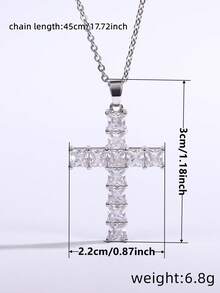 1pc Elegant Cubic Zirconia Cross Pendant Necklace, Gift For Women, Wedding Jewelry - Silver+White - View 4
