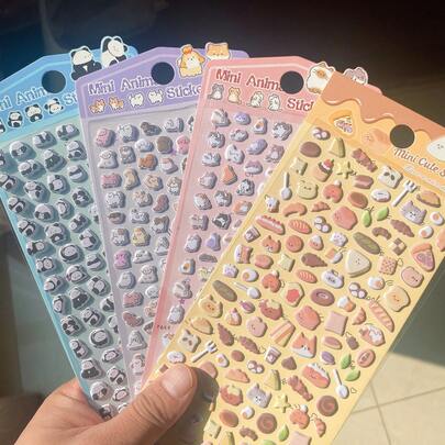 Mini 3D Animal & Food Stickers - Gift Exchange Stickers, Cute Panda, Puppy, Kitten, Kawaii Pastel Stickers, Suitable For DIY Scrapbooking, Phone/Laptop/Notebook Decoration
