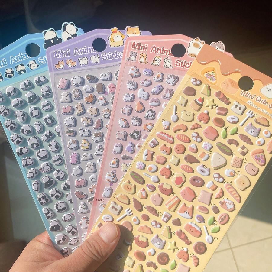 迷你3D动物和食物贴纸 - 礼物交换贴纸，可爱熊猫、小狗、小猫，卡哇伊粉彩贴纸，适合DIY剪贴簿、手机/笔记本电脑/笔记本装饰 - 彩色 - 查看 1