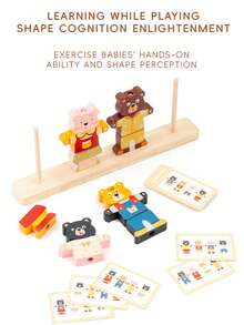 Montessori Children's Animal Dress-Up Role Play Matching Puzzle Stacking Building Blocks Early Education Kindergarten Intelligent Toys - Multicolor - View 7