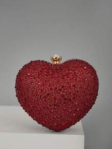 女士优雅心形晚宴包，链条单肩斜挎包，时尚手拿包，适合派对和各种活动，也可作为情人节礼物 - 紅色 - 查看 7