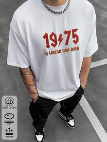 Camiseta de hombre rica en algodón, camiseta gráfica de inspiración vintage de 1975, colección deportiva de primavera/verano de estilo universitario, camiseta de manga corta para hombre suave y transpirable de moda. - Blanco - Ver 1