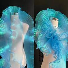 2 Tamaños de Tela de Gasa Degradada de Sirena con Volante, Plisado 3D de Organza | Encaje Grande Recorte de Tela | Dobladillo de Falda DIY/Envolver Ramo/Decoración Floral DIY/Tocado/Recorte de Vestido de Noche | Tela de Vestuario de Escenario - azul real - Ver 4