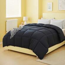 Yun Do White Goose Down Alternative Fiber Hotel Comforter Full Size - Four Seasons Fluffy Hotel Series Duvet, Medium Warmth Comforter For King Bed, 90" X 90", 120" X 120", 128" X 120" (White/Pink) Perfect Gift For Christmas And New Year - 黑色 - 查看 9