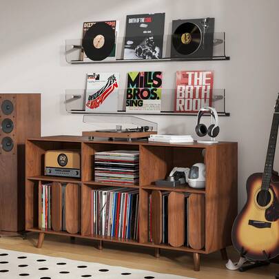 Mueble para tocadiscos de 55", gabinete de almacenamiento de discos de vinilo con estantes divididos, gran capacidad de almacenamiento para la sala de música o la sala de estar