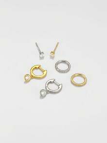 925 Sterling Silver Delicate Daily Earring Set (3pcs Or 1pc Sold Separately, Not A Pair). Front And Back Earring Set. Minimalist Gold Ear Cuff. Gift For Her. Bridesmaid Gift. Mother's Day Gift. Gold Hoop Earrings. Minimalist Earrings - Multicolor - View 4