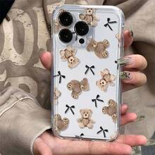 Funda de Teléfono Impresa 1pc Linda Funda de Teléfono Transparente Suave con Oso de Peluche y Lazo Adecuada para iPhone 17 16 15 14 13 12 11 Pro Max MINI AIR 14 15 16E Plus XS XR X 8 7 SE 2020 Cubierta de Teléfono No Amarillenta y a Prueba de Golpes - 1 pieza - Ver 3