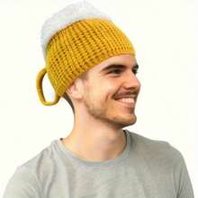 1pc Funny Beer Mug Knit Hat, Unisex Winter Warm Beanie - Patchwork Design Makes Face Look Smaller, Quirky Beer Hat - Suitable For Outings, Gatherings, Travel, Photography And More - A - View 1