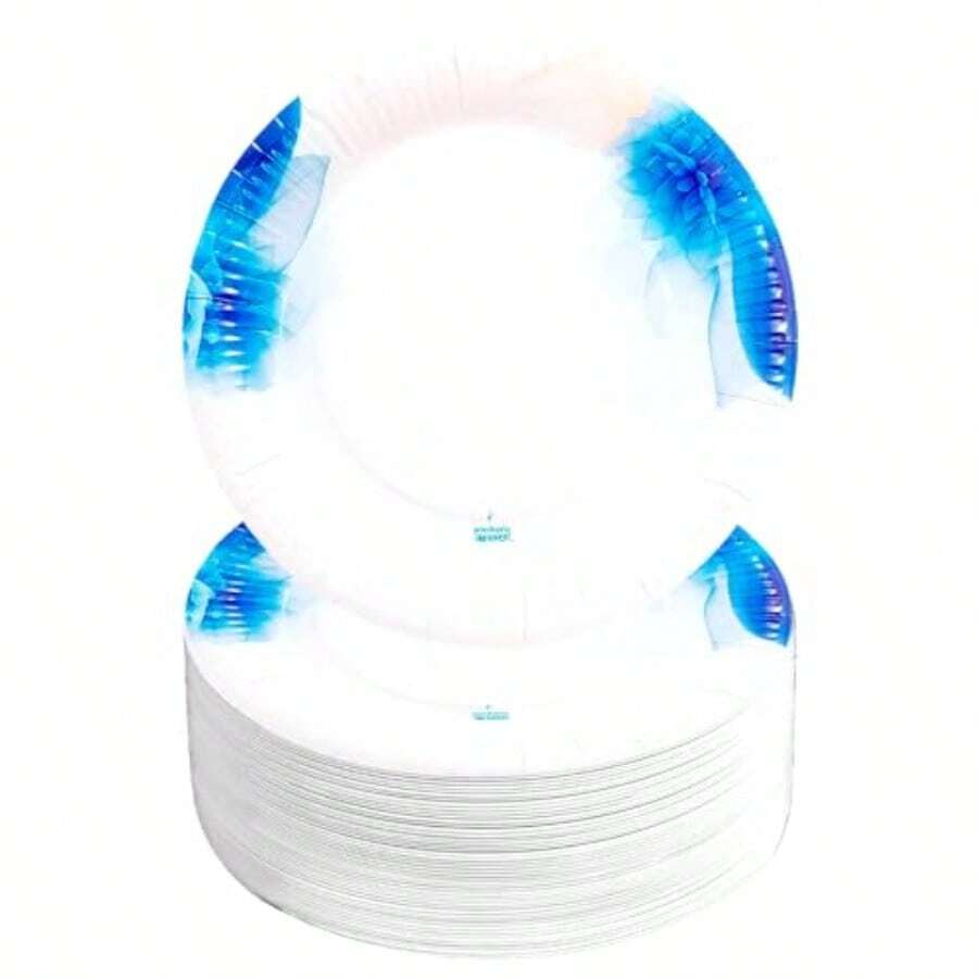 R's ARTEDISEÑO FIESTAS Platos Desechables Premium 9'' 23cm Paquete de 100 Piezas Hoja Azul Resistentes a Líquidos Ecológicos y de Alta Calidad Para Toda Ocasión - 50 pz plato 9" loto azul - Ver 1