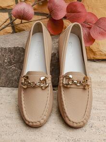 Women's Flat Loafers, Soft Bottom Soft Leather New Moccasins, Comfortable Slip-On Casual Fashion Shoes - Khaki - View 2