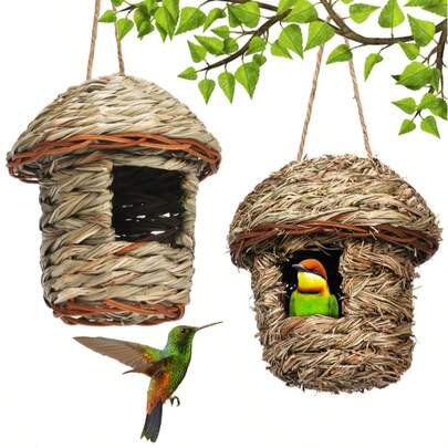 Handmade Natural Woven Bird Nest | Creative Bird Cage, Healing Rustic Birdhouse For Garden, Handwoven Organic Grass Bird Nest | Creative Bird Cage, Rustic Birdhouse For Garden, Handcrafted Natural Grass Art Bird Nest | Creative Bird Cage, Rustic Birdhouse With Charm For Garden