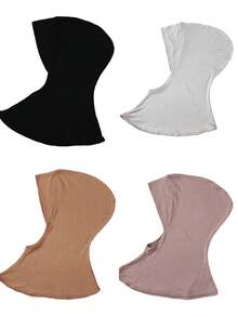 4件装女士纯色莫代尔衬头巾，可遮盖颈部，弹性柔软透气，可作头巾帽、阿巴雅长袍配饰、日常衬头巾、女士面纱 - 彩色 - 查看 41