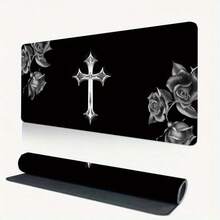 1pc Large Gothic Cross Rose Gaming Mouse Pad/Desk Mat - Black And White Aesthetic Computer Keyboard Surface, Non-Slip Base And Smooth High-Definition Printing, Extra Large Size, Suitable For PC, Office And Computer Gaming Setup - Compatible With Laser/Optical Mouse - Multicolor - View 1