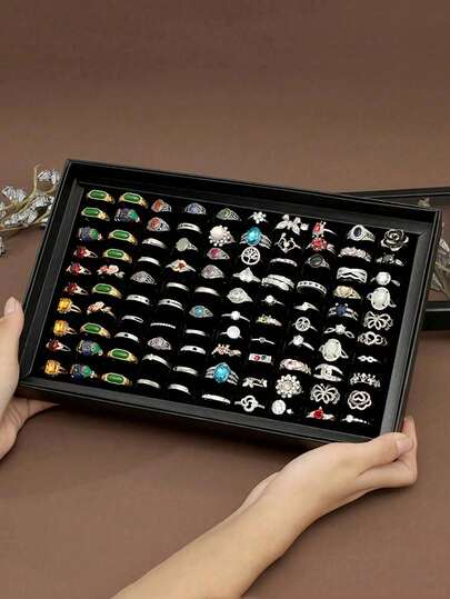 1pc 100-Slot Jewelry Ring Display Box, Large Capacity Storage Box, Tray-Style Earring Storage & Display Box, Dust-Proof Transparent Storage Box With Clear Cover, Ideal For Storing Earrings, Earrings, Multiple Rings, Drawer Storage And Display, Makeup Room Decor,Room Decor