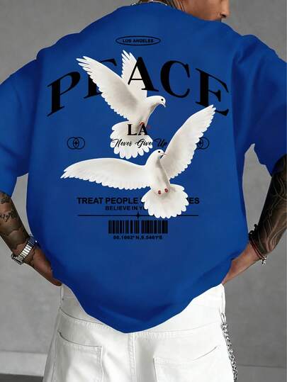 男士个性化鸽子标语印花短袖T恤，舒适透气，适合夏季穿着，引领时尚潮流