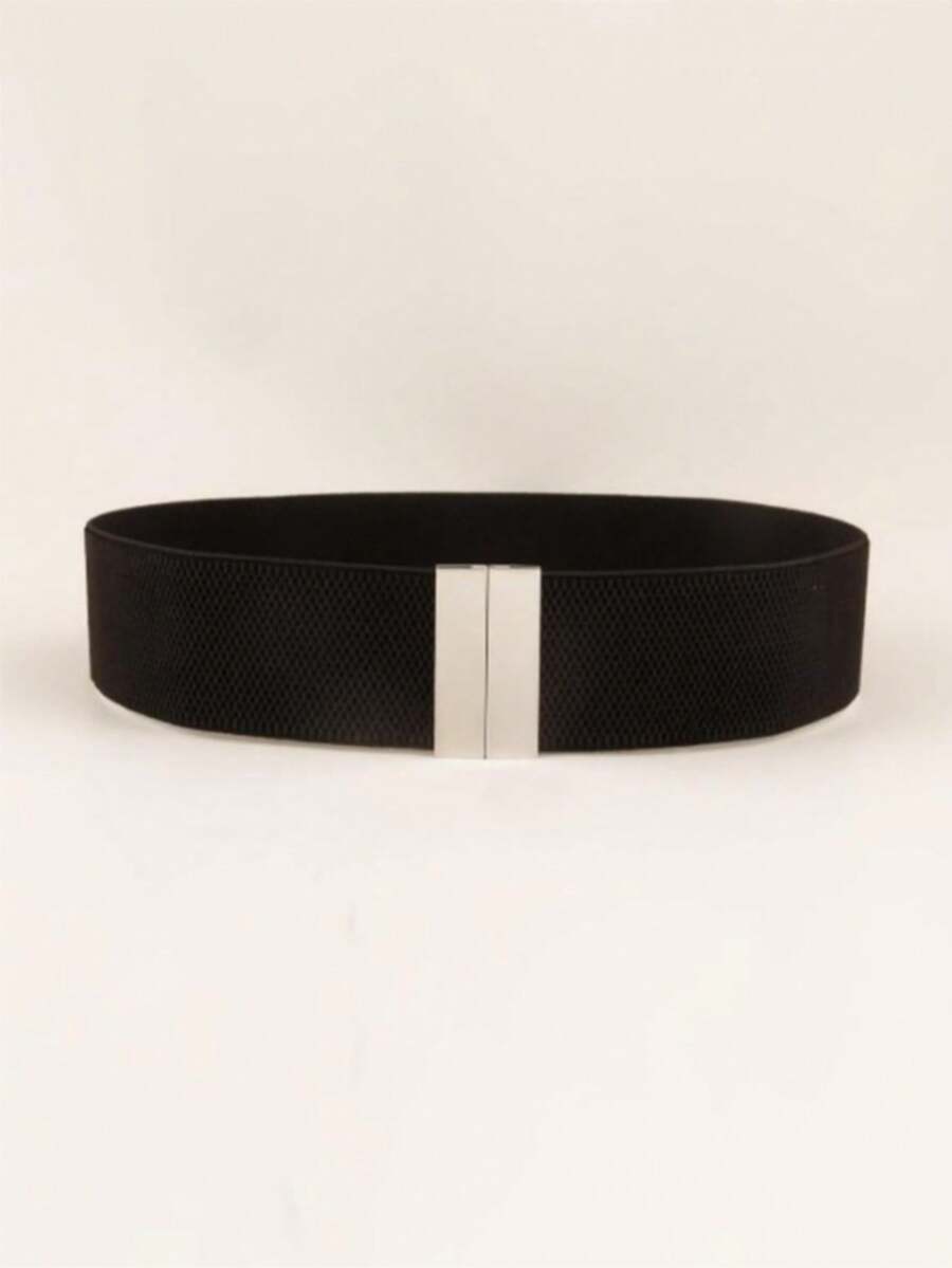 High-Quality Metal Buckle Elastic Waist Belt, Suitable For Coats, Dresses, Waist Cincher - Black - View 1