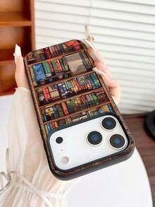 1PC Retro Magic Bookshelf Pattern Phone Case, Personalized Street Photography Wind Anti Drop Case Pattern, Simple Large Hole 1.6 Thick Large Hole Phone Case For Better Protection Of The Phone, With Anti Drop And Impact Resistance, Compatible With Apple 11/11 Pro/11ProMax,12/12Pro/12ProMax,13/13Pro/13ProMax,14/14Pro/14Plus/14ProMax,15/15Pro/15Plus/15ProMax,16//16Plus/16ProMax,17/17Pro/17Air/17ProMax,7/8/7Plus/8Plus,X/XS/XR/XSMax - Black - View 3
