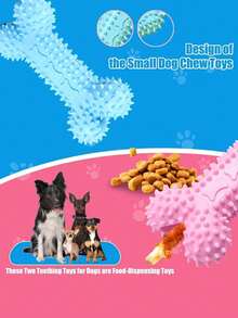 1 Pack Puppy Rubber Chew Bones, High Elasticity Hiding Treats Toys, Suitable For Indoor/Outdoor Training, Valentine's Day Puppy Gift (Blue/Pink/Yellow) - Pink - View 4