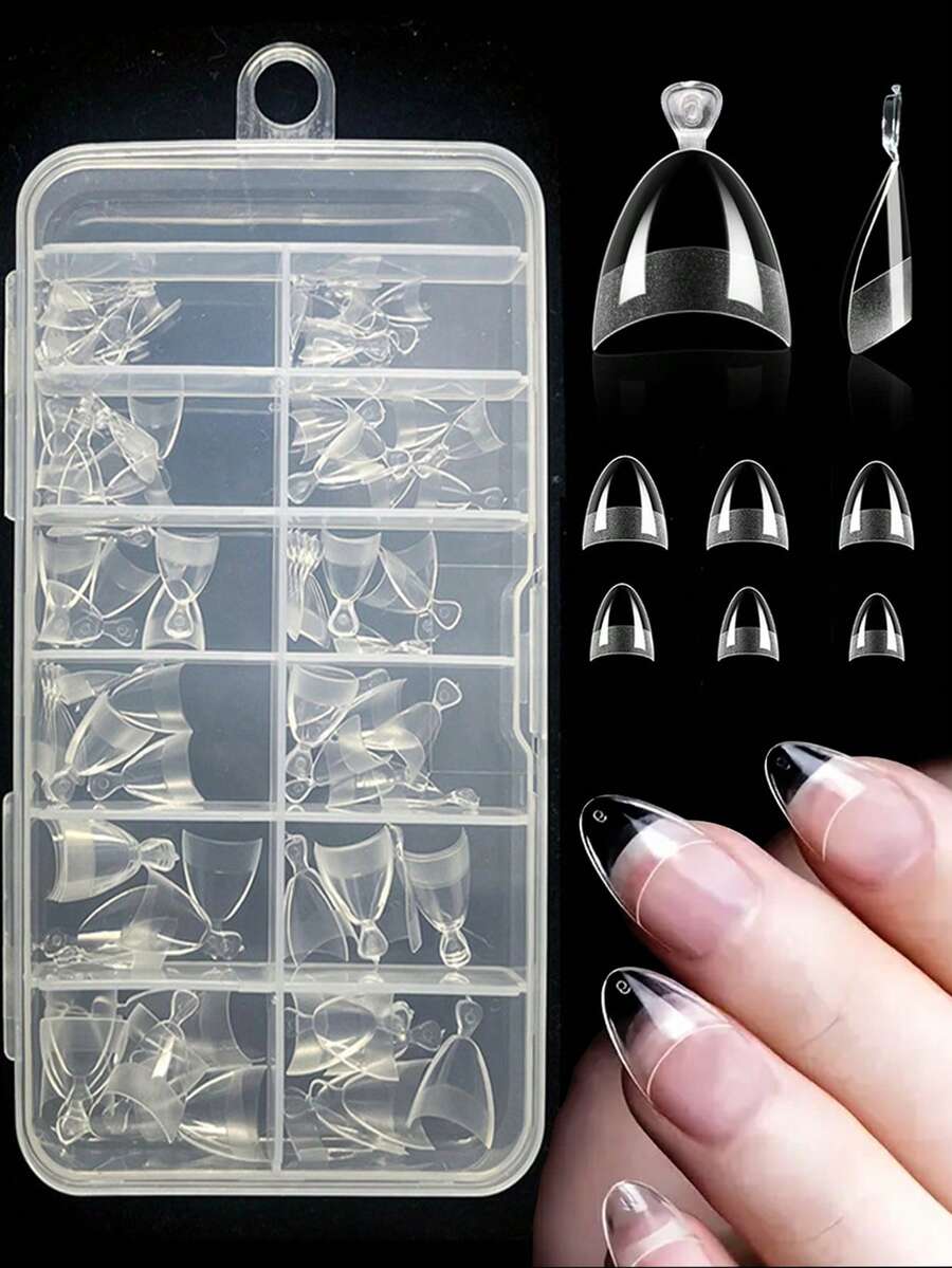 240片软胶美甲贴片，12种尺寸，半磨砂半透明全覆盖按压式美甲贴片，短款杏仁形延长法式假指甲，预成型凝胶延长美甲胶囊，按压式美甲，美甲用品，适合女孩女士DIY美甲